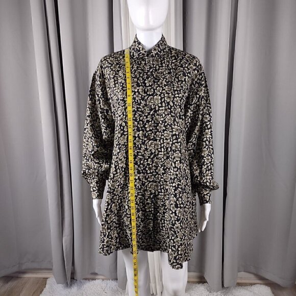 Express Silk Womens 100% Silk Black, Brown Floral Pattern Button Down Dress Sz S - Picture 5 of 12